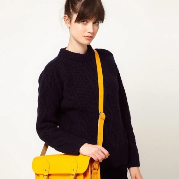 Cambridge Small Yellow Small Box Leather  Crossbody/Shoulder Bag  Silver Zip - Picture 2 of 11